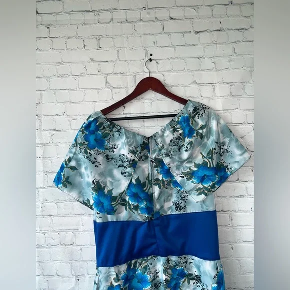 Floral Blue & Green Long Sleeveless Flower Dress size XL - Picture 11 of 15